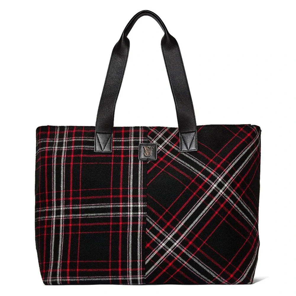 Victoria’s Secret Limited Edition Plaid Tote Bag Black Red NWT